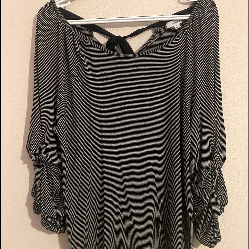 Black and White striped blouse with tie back